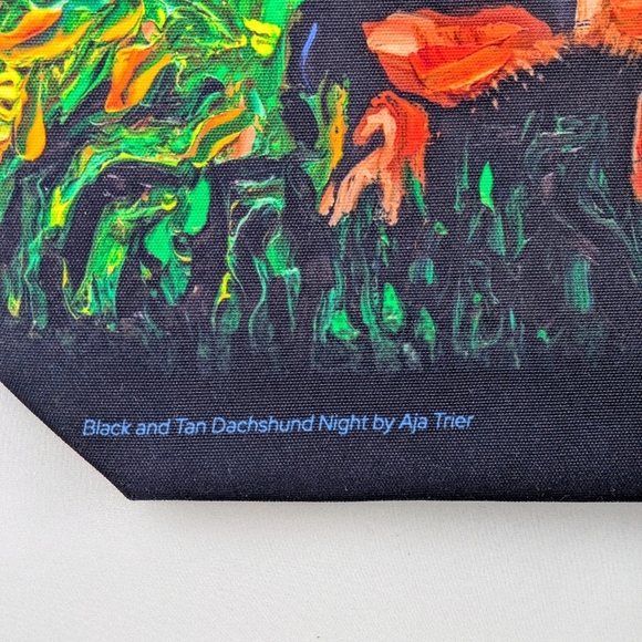 Tote Bag Black Tan Dachshund Night By Aja Trier Poly Poplin Multicolor Print NWT - Picture 3 of 9